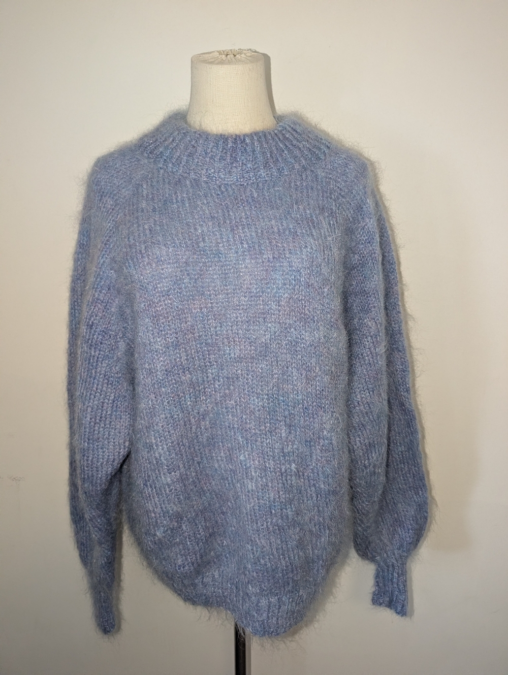 Soft Blue Fuzzy Crewneck Alpaca/Wool Blend Women's Sweater